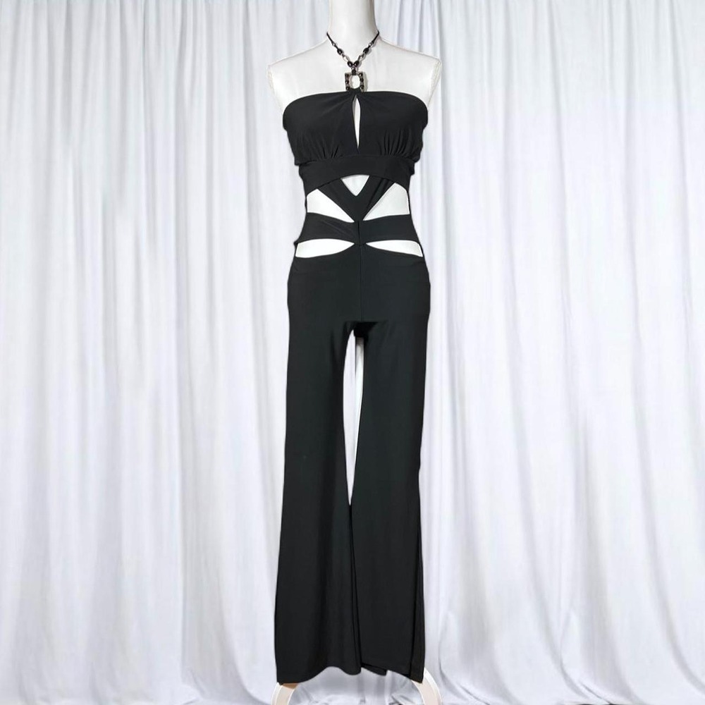 Vintage Kitty Blackout Halter Cutout Romper